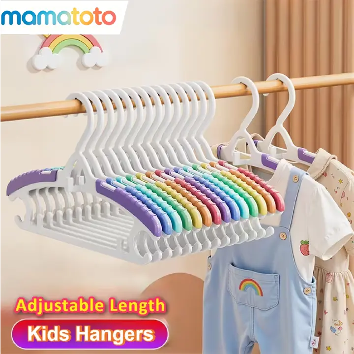 7pcs Adjustable Rainbow Baby Hangers – Retractable Width Grows with Your Child from Newborn to Adults, Stackable Space-Saving Hangers for Closet Organization, Durable& Ideal for  Daily Home Use