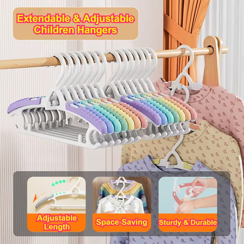 7pcs Adjustable Rainbow Baby Hangers – Retractable Width Grows with Your Child from Newborn to Adults, Stackable Space-Saving Hangers for Closet Organization, Durable& Ideal for  Daily Home Use