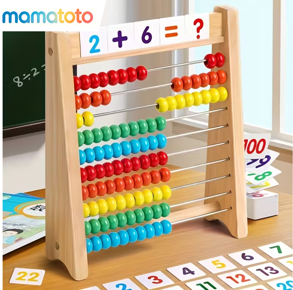 Wooden Abacus Math Set for Toddlers 3+ – Complete Learning Toy with Number Cards & Multiplication Table, Hands-On Counting, Builds Early Math Skills, Perfect Birthday & Holiday Gift