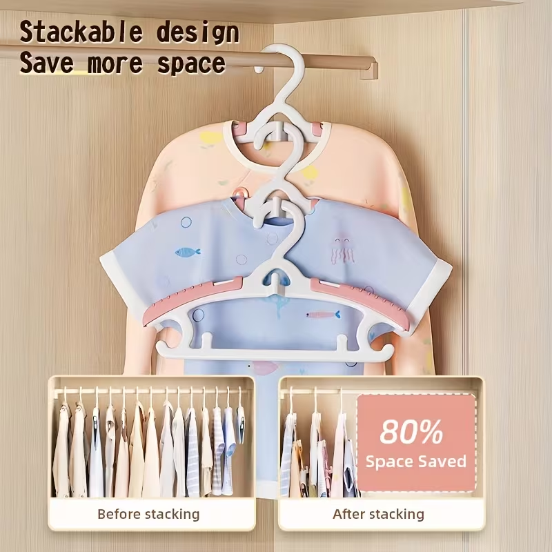 7pcs Adjustable Rainbow Baby Hangers – Retractable Width Grows with Your Child from Newborn to Adults, Stackable Space-Saving Hangers for Closet Organization, Durable& Ideal for  Daily Home Use