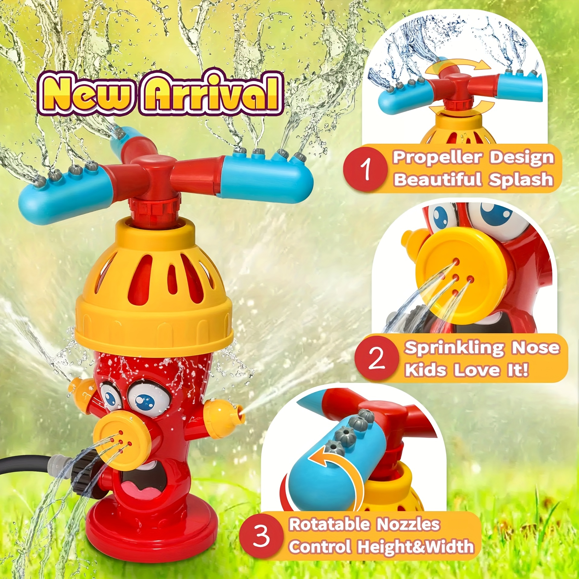 Fire Hydrant Sprinkler for Garden – Rotating Water Jet Toy, Hose Connection Automatic Spray, Outdoor Fun Water Play for Kids & Yard Watering