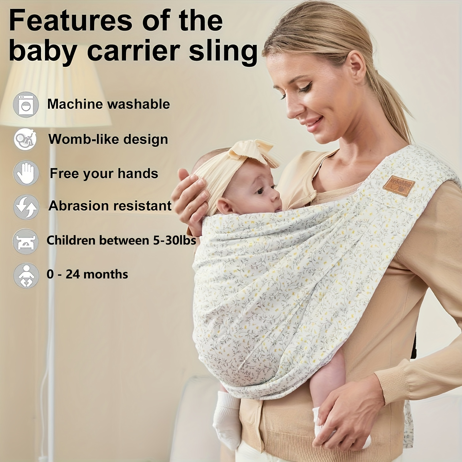 Baby Carrier from Newborn – Soft Lightweight Baby Sling, Adjustable Shoulder Strap Easy Wearing, Front Baby Sling for Newborn & Toddler 1-24 Months, Perfect Baby Shower Gift