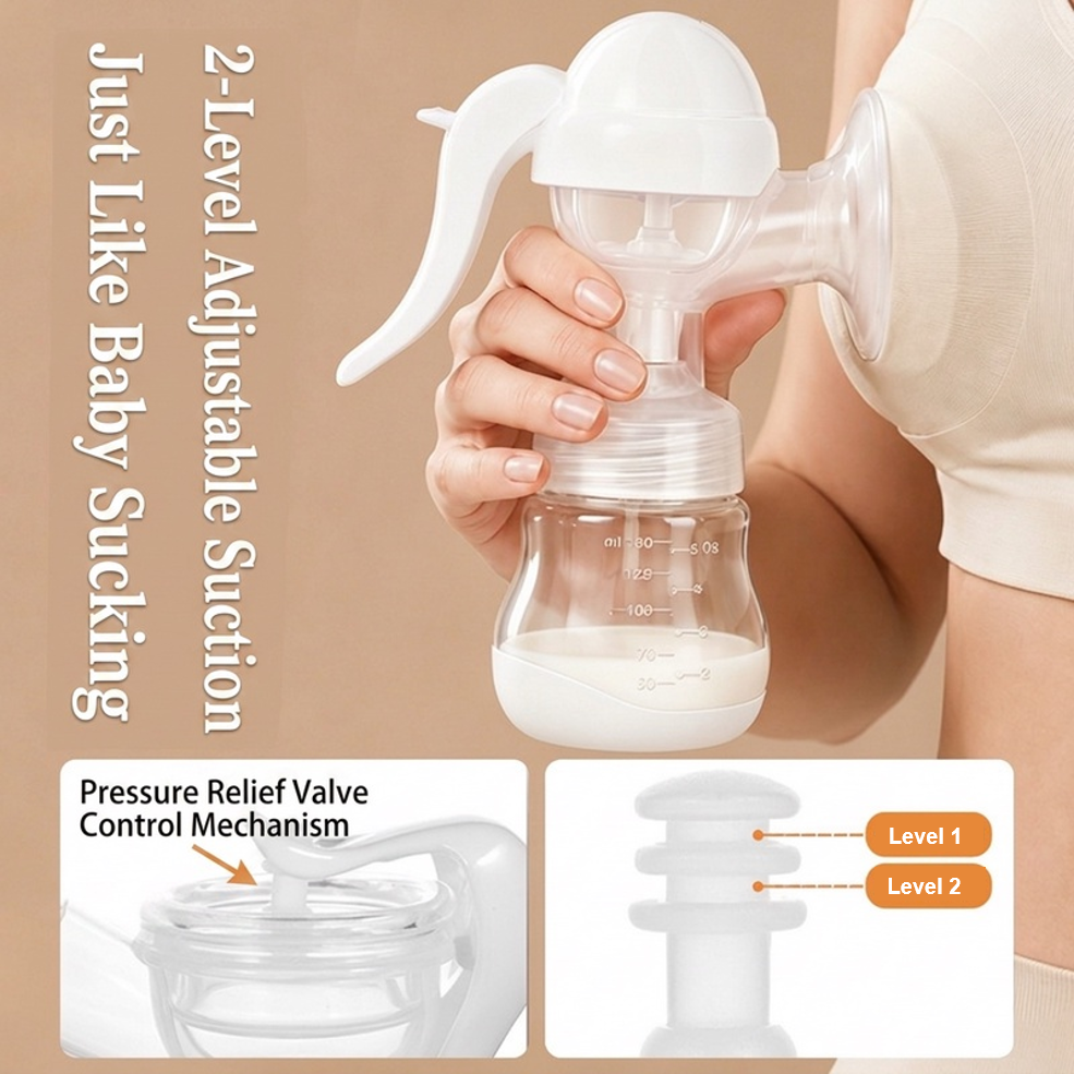 Manual Breast Pump with Massage, Anti-Backflow & Locking Handle, Portable Silent Milk Collector, BPA-Free, Breastfeeding Essential for Working Moms, Travel, Home, Baby Shower Gift