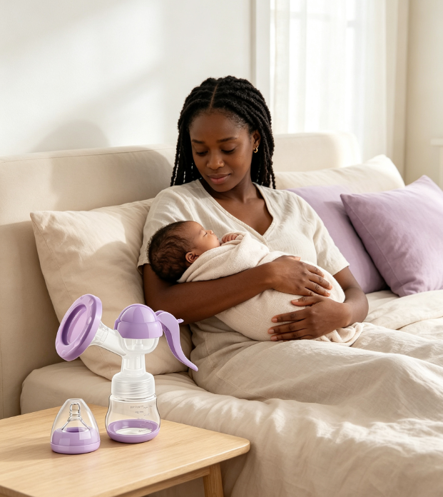 Manual Breast Pump with Massage, Anti-Backflow & Locking Handle, Portable Silent Milk Collector, BPA-Free, Breastfeeding Essential for Working Moms, Travel, Home, Baby Shower Gift