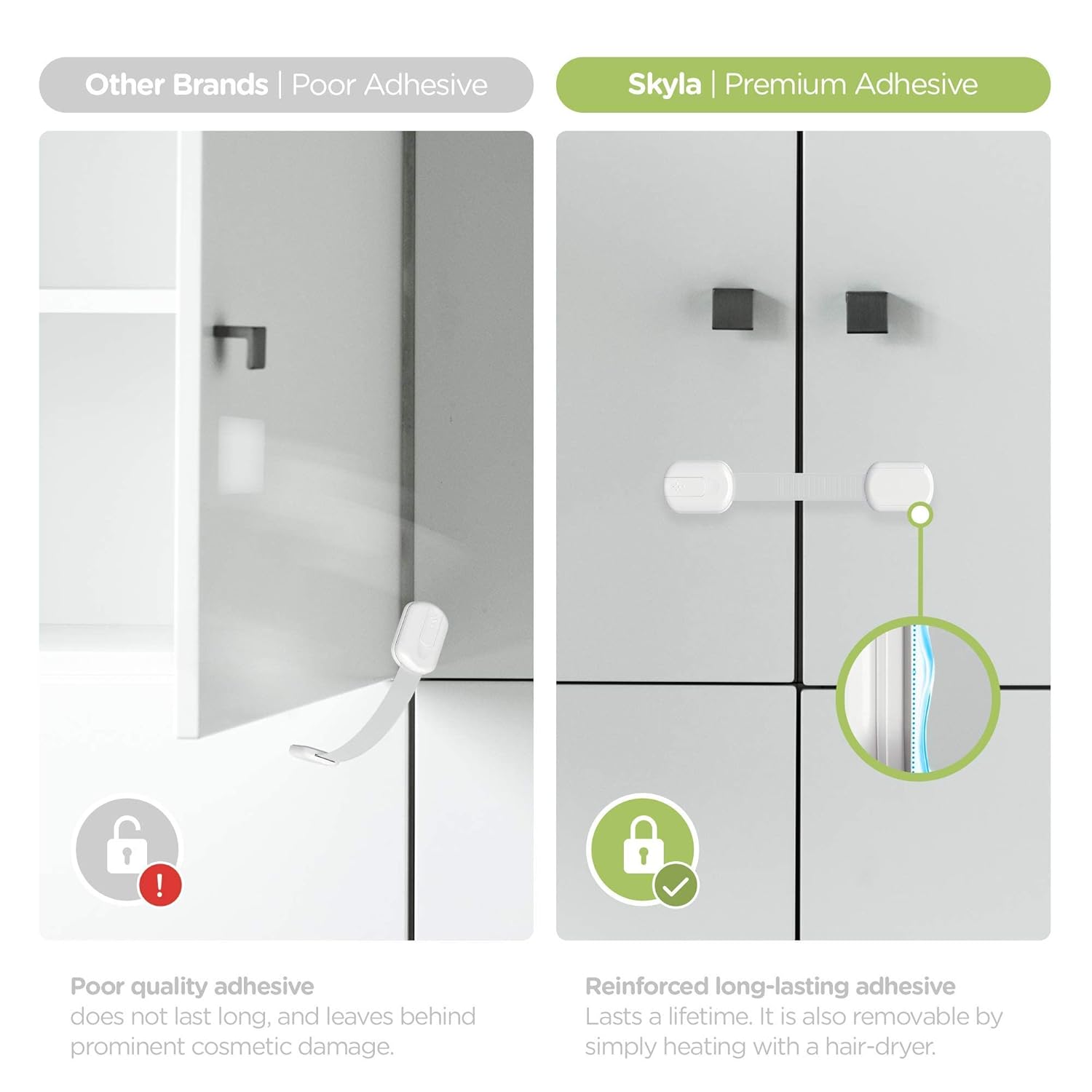 3/6/10pcs Child Safety Locks – Adjustable with 3M Adhesive, Press & Slide Release, Anti-Pinch, No-Drill Multi-Use for Cabinets, Drawers, Ovens & Toilets