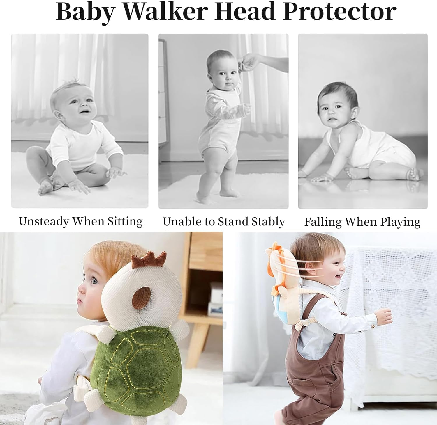 Mamatoto Cute Animal-Shaped Baby Head Protection Backpack for 6-36 Months – Soft Plush Anti-Fall Cushion for Toddlers Learning to Walk, Adjustable Safety Pillow, Breathable, Ideal Gift for Infants