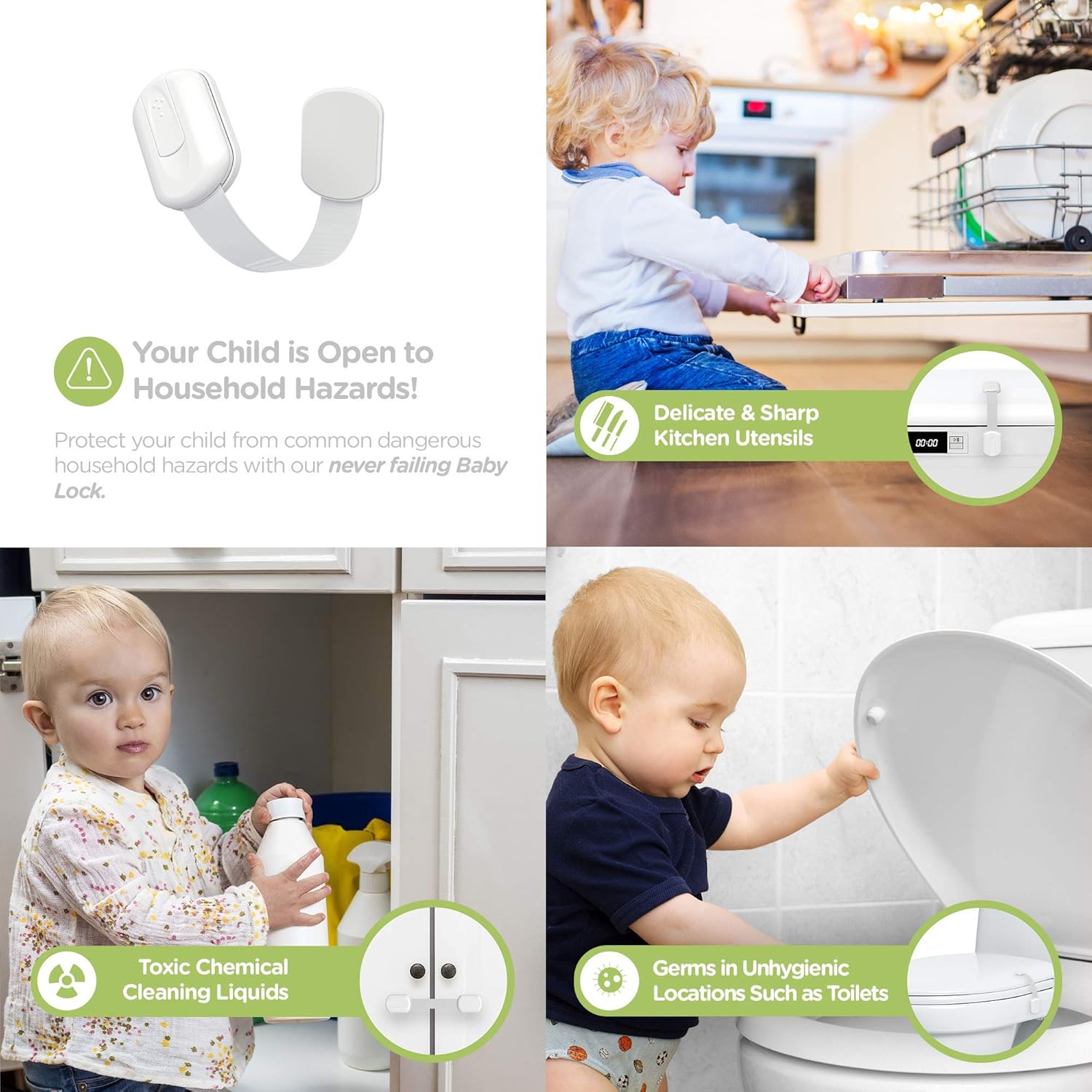 3/6/10pcs Child Safety Locks – Adjustable with 3M Adhesive, Press & Slide Release, Anti-Pinch, No-Drill Multi-Use for Cabinets, Drawers, Ovens & Toilets