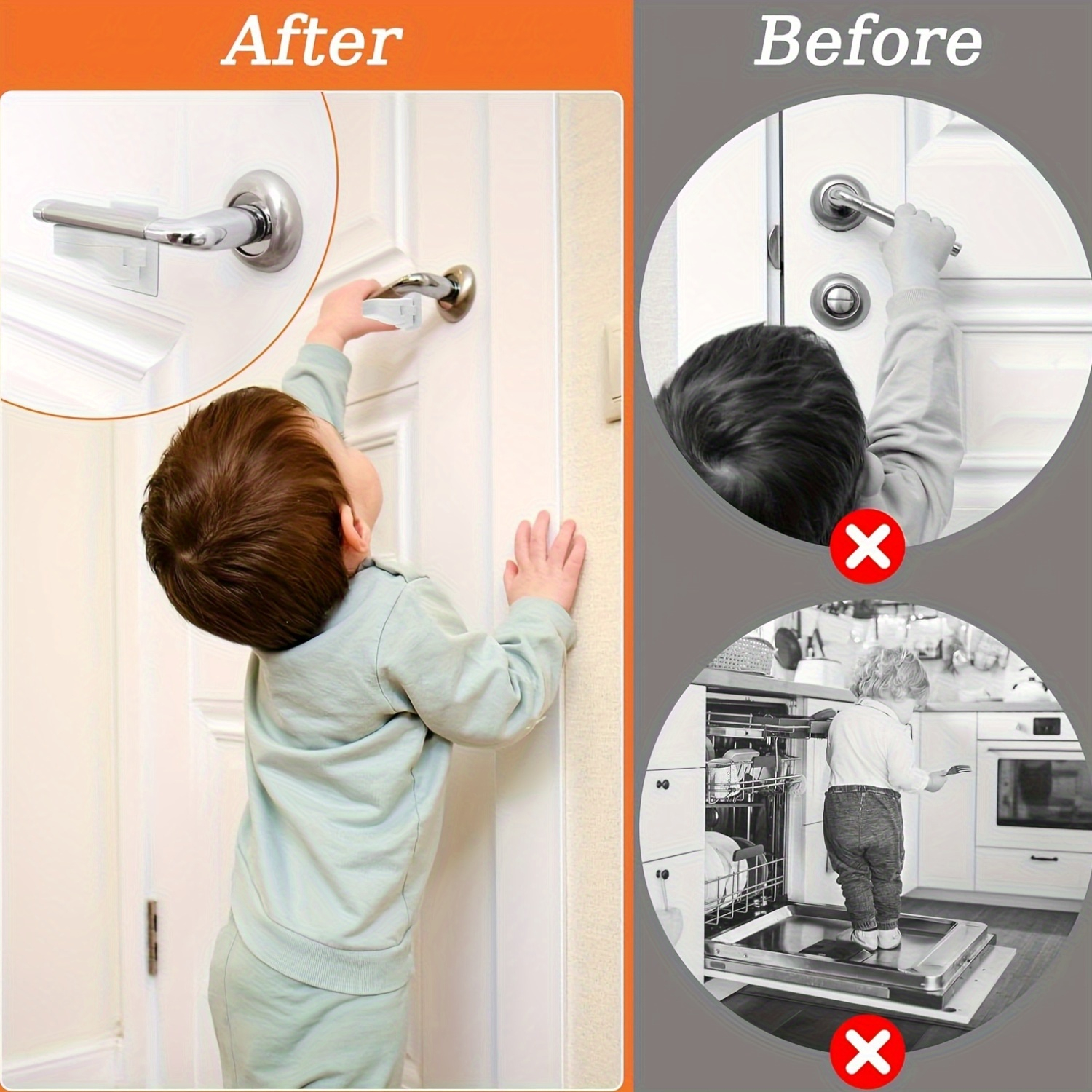 2pcs Safety Door Handle Lock – Press & Twist 180° Unlock, Door Limiter Restricts Opening, Prevents Kids & Pets from Escaping, No-Drill Self-Adhesive, for Doors, Windows, Cabinets, Drawers & Fridge