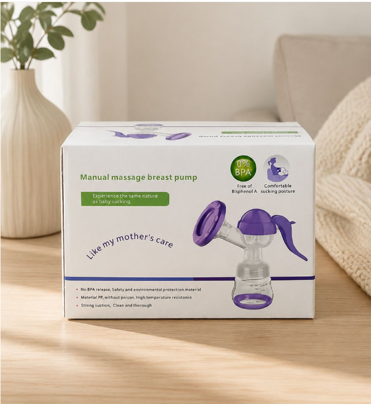 Manual Breast Pump with Massage, Anti-Backflow & Locking Handle, Portable Silent Milk Collector, BPA-Free, Breastfeeding Essential for Working Moms, Travel, Home, Baby Shower Gift