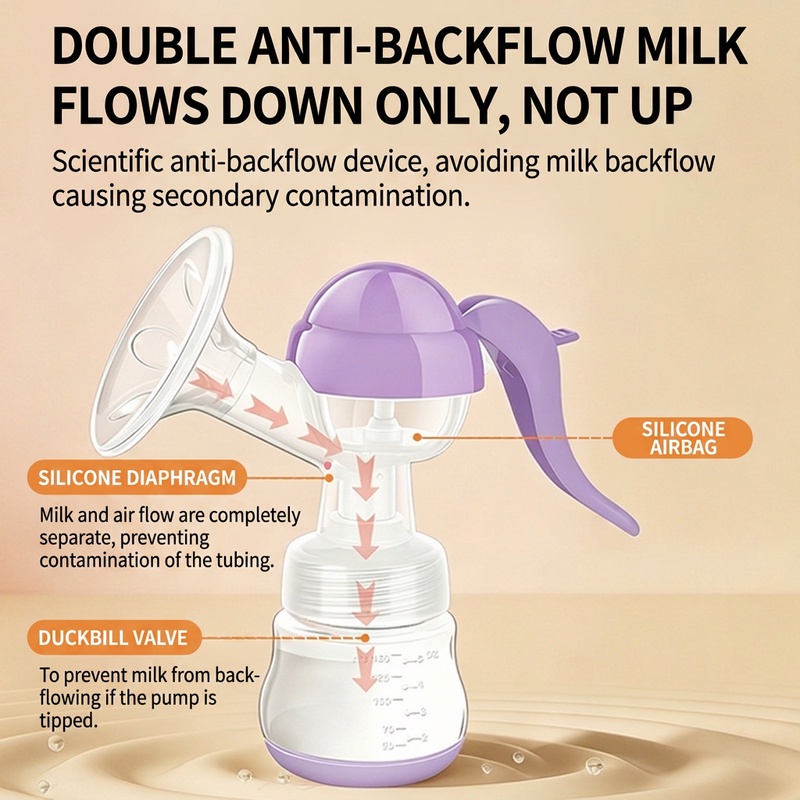 Manual Breast Pump with Massage, Anti-Backflow & Locking Handle, Portable Silent Milk Collector, BPA-Free, Breastfeeding Essential for Working Moms, Travel, Home, Baby Shower Gift