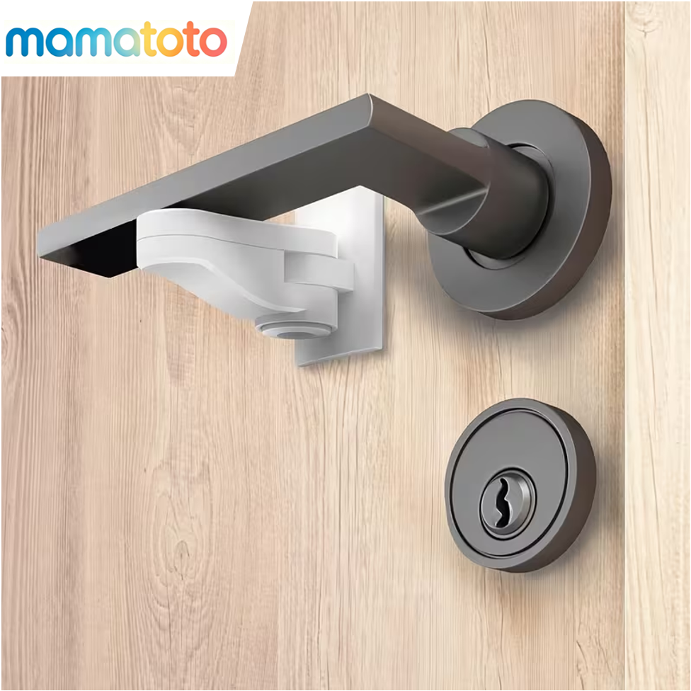 2pcs Safety Door Handle Lock – Press & Twist 180° Unlock, Door Limiter Restricts Opening, Prevents Kids & Pets from Escaping, No-Drill Self-Adhesive, for Doors, Windows, Cabinets, Drawers & Fridge