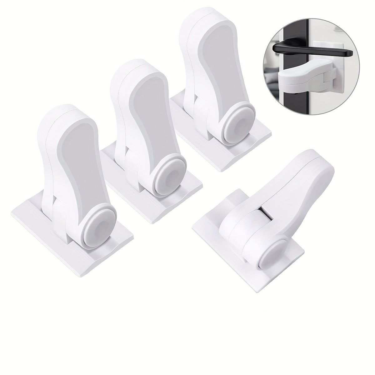 2pcs Safety Door Handle Lock – Press & Twist 180° Unlock, Door Limiter Restricts Opening, Prevents Kids & Pets from Escaping, No-Drill Self-Adhesive, for Doors, Windows, Cabinets, Drawers & Fridge