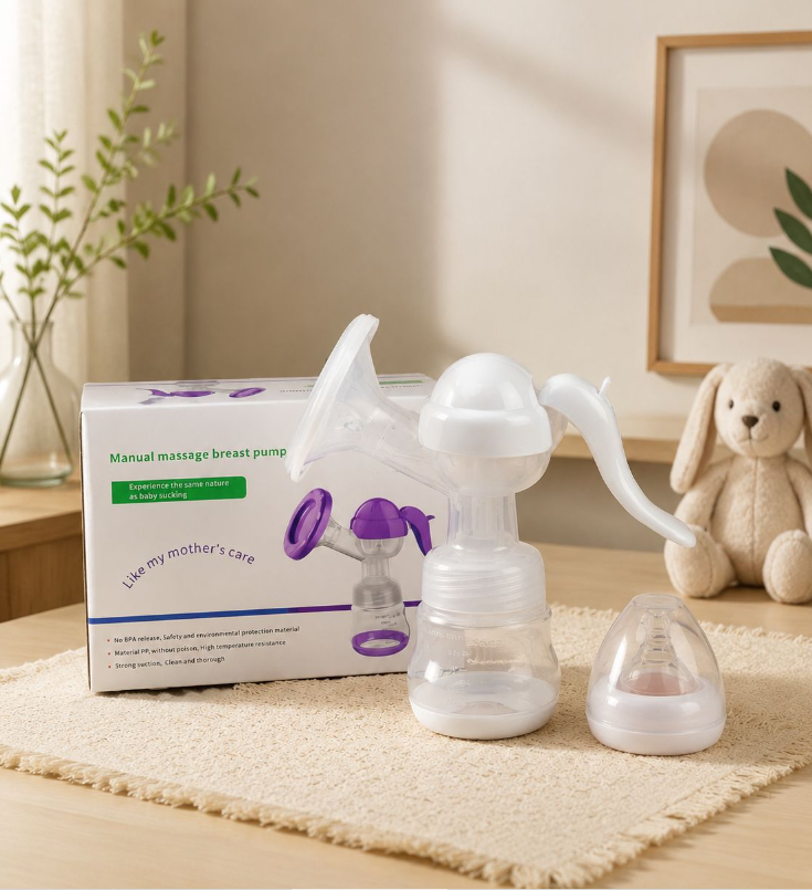 Manual Breast Pump with Massage, Anti-Backflow & Locking Handle, Portable Silent Milk Collector, BPA-Free, Breastfeeding Essential for Working Moms, Travel, Home, Baby Shower Gift