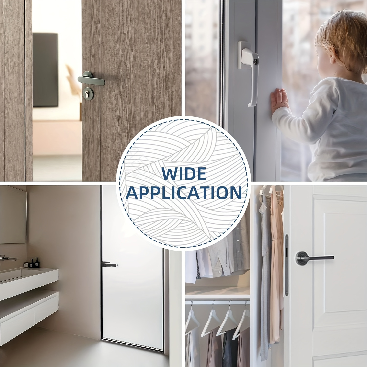2pcs Safety Door Handle Lock – Press & Twist 180° Unlock, Door Limiter Restricts Opening, Prevents Kids & Pets from Escaping, No-Drill Self-Adhesive, for Doors, Windows, Cabinets, Drawers & Fridge