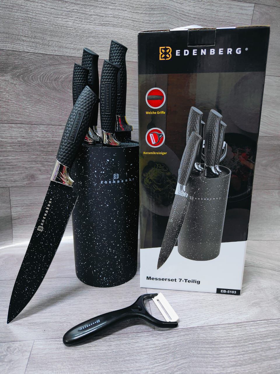 🔪 7PCS EDENBERG KNIFE SET WITH STAND
Upgrade your kitchen with this stylish and practical Edenberg 7-piece knife set, featuring sharp stainless-steel blades and a convenient stand for neat storage