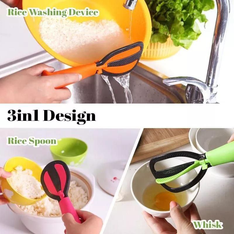 Multifunctional Kitchen Spoon | 4-in-1 Cooking Spoon, Whisk, Spatula & Strainer | Heat-Resistant Food Preparation Utensil | Green