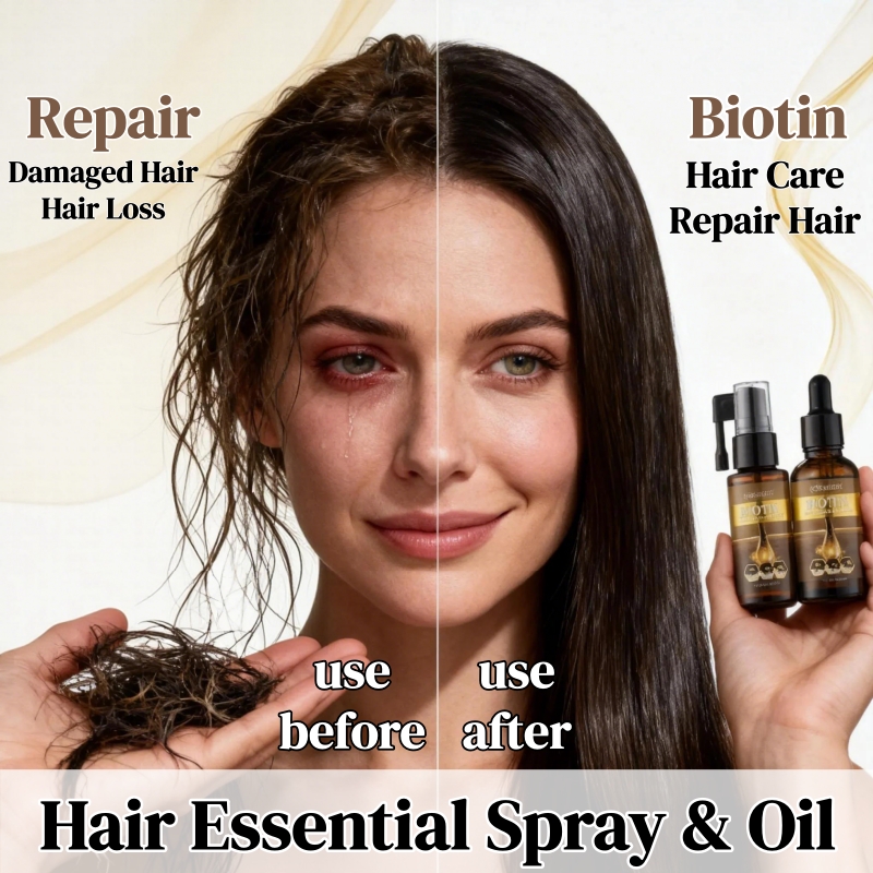 KORMESIC Biotin Hair Essential Spray Oil Natural Ginger Extract Moisturizing Hair Deep Nourishing Hair Adds Shine Biotin Leave-In Treatment Repair Hair Damage Smooth Frizz Detangle Heat Protect