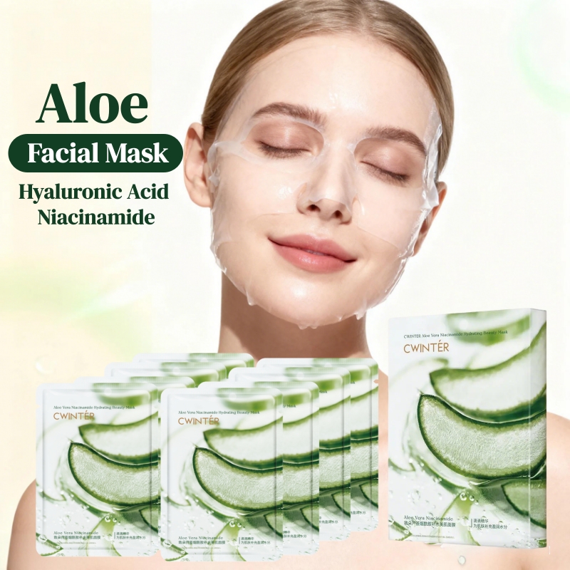 CWINTER  Aloe Vera Face Mask - Skin Care Set Natural Plants - Moisturize Hydrating Brightening Whitening Acne Treatment | Firming Anti-wrinkle Deeply Nourish Smooth Anti-dark Repair Skin
