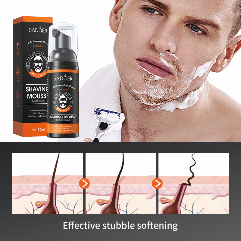 SADOER Man Shaving Mousse Men Shaving Cream Shaving Foam Shave Gel Shaving Lotion Beard Shave Cream Smooth Shave Razor Bump Prevention Anti-Irritation Soothing Close Shave Softens Beard 60ml