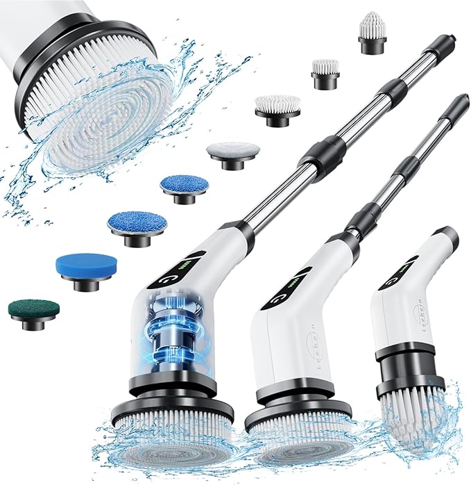 PREMIUM Rechargable 9in1 electric cleaning brush Electric Spin Scrubber, Cordless Cleaning Brush with 8 Replaceable Brush Heads, Extendable Long Handle Bathroom Cleaning Scrubber