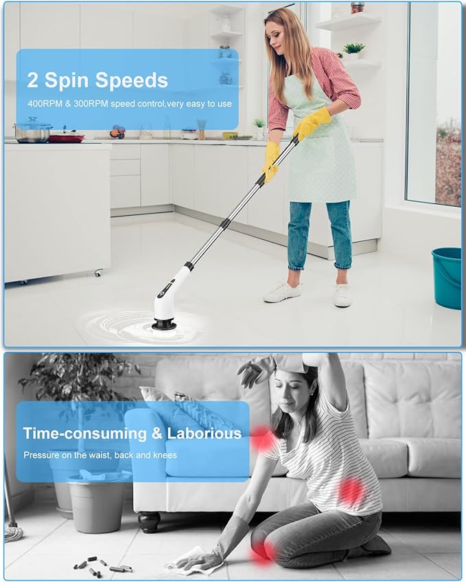 PREMIUM Rechargable 9in1 electric cleaning brush Electric Spin Scrubber, Cordless Cleaning Brush with 8 Replaceable Brush Heads, Extendable Long Handle Bathroom Cleaning Scrubber