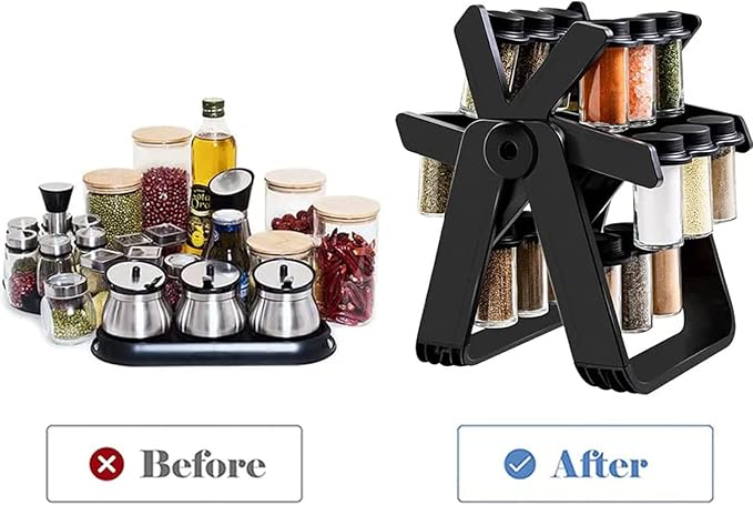 ELEGANT Windmill 18 jar rotating spice rack (18pc) plus sticker labels pen n funnel each jar ~~180ml Ferris Wheel Spice Rack Seasoning Organizer Seasoning Rack With Label Paper Pen Folding Funnel