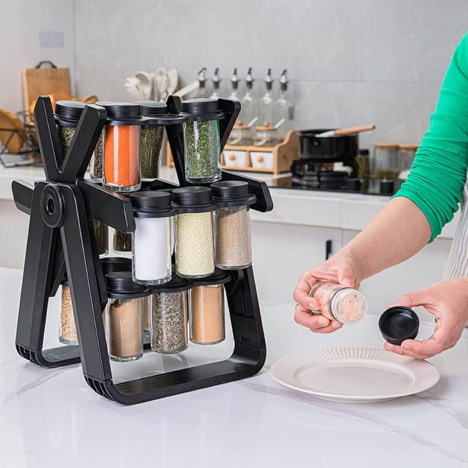 ELEGANT Windmill 18 jar rotating spice rack (18pc) plus sticker labels pen n funnel each jar ~~180ml Ferris Wheel Spice Rack Seasoning Organizer Seasoning Rack With Label Paper Pen Folding Funnel
