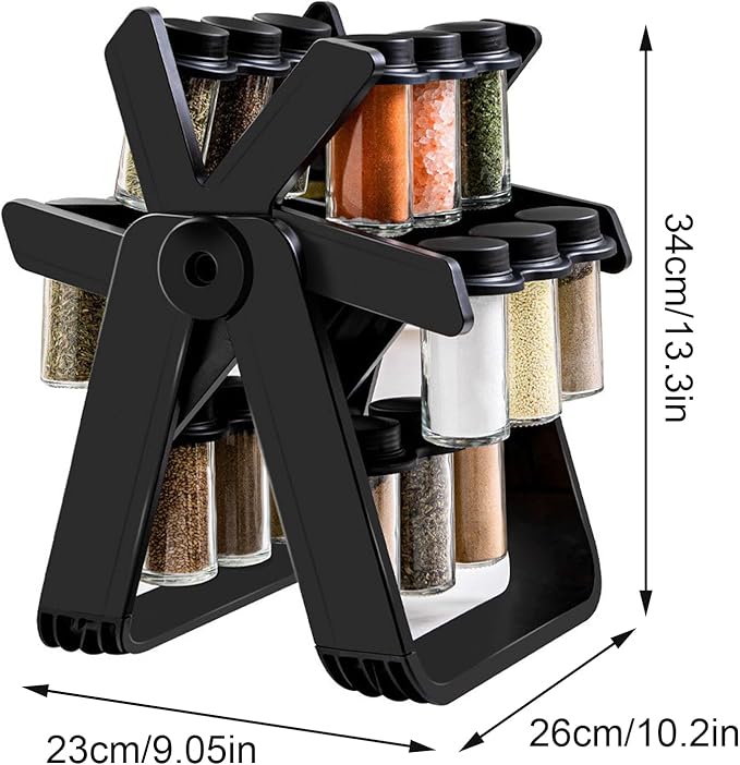 ELEGANT Windmill 18 jar rotating spice rack (18pc) plus sticker labels pen n funnel each jar ~~180ml Ferris Wheel Spice Rack Seasoning Organizer Seasoning Rack With Label Paper Pen Folding Funnel
