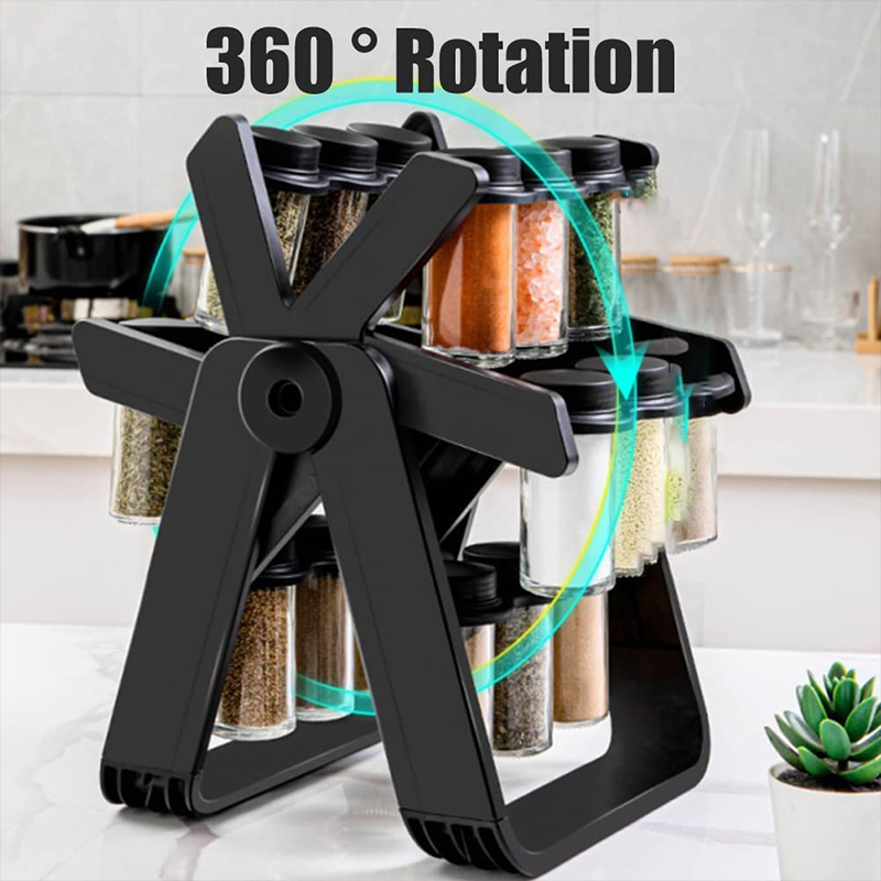 ELEGANT Windmill 18 jar rotating spice rack (18pc) plus sticker labels pen n funnel each jar ~~180ml Ferris Wheel Spice Rack Seasoning Organizer Seasoning Rack With Label Paper Pen Folding Funnel