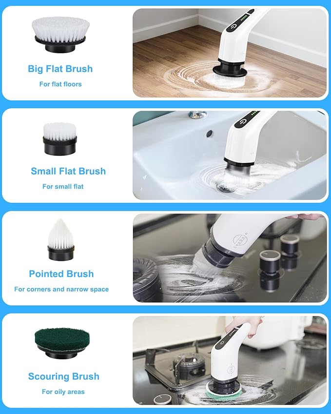 PREMIUM Rechargable 9in1 electric cleaning brush Electric Spin Scrubber, Cordless Cleaning Brush with 8 Replaceable Brush Heads, Extendable Long Handle Bathroom Cleaning Scrubber
