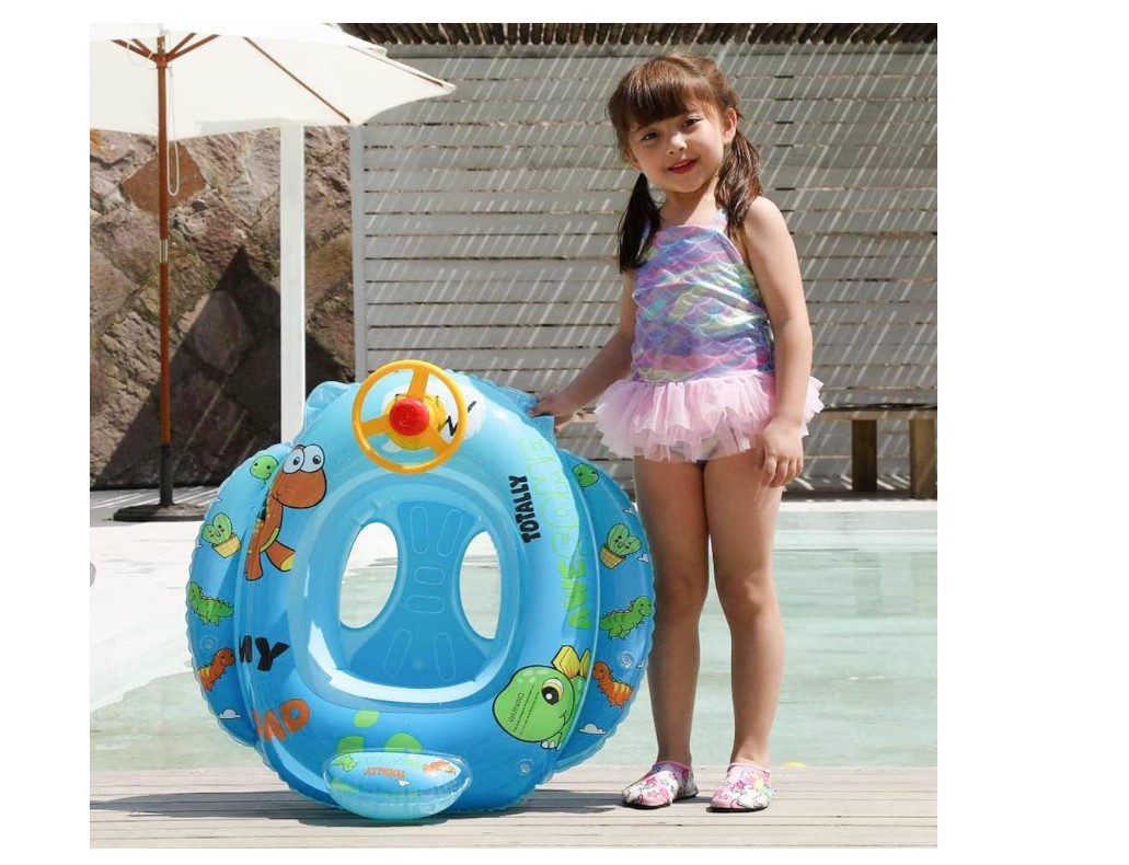 Inflatable Baby Swimming Float with Seat & Steering Wheel – Toddler Pool Float Ring with Backrest, Safety Seat Design & Fun Horn Toy, Stable PVC Water Play Float for Kids 6 Months to 5 Years, On Offer