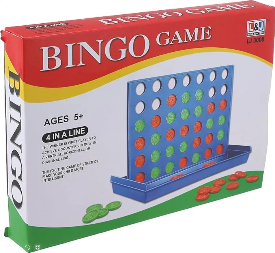 Premium Connect Four Bingo Game – Small Size Plastic Board Game, Multi-Color Modern Design, 4 Players Family Fun, Portable Travel Game for Kids and Adults, Quick Strategy Matching Puzzle Entertainment