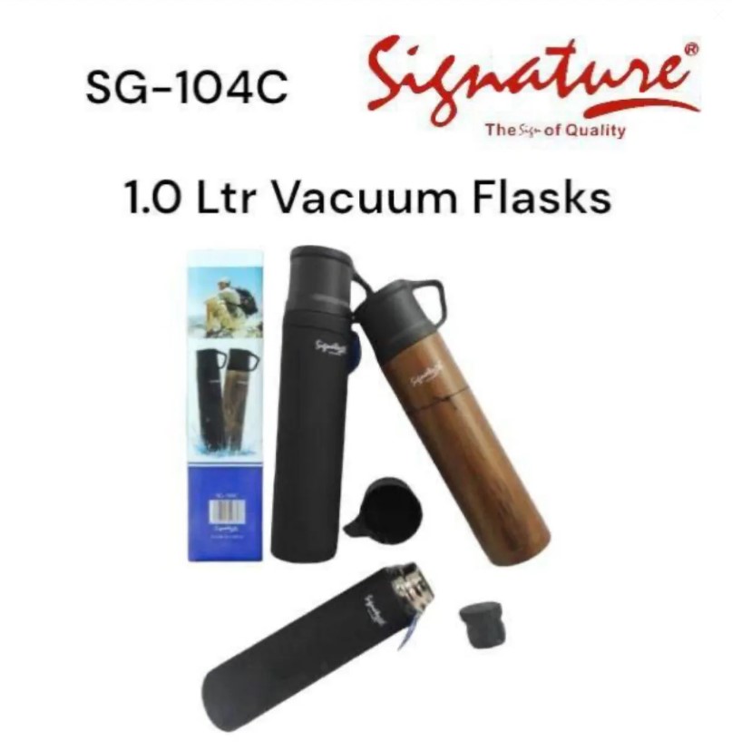 Signature SG-104C 1.0L Vacuum Flask: Durable Stainless Steel Double-Wall Insulation Leak-Proof Lid Hot Cold Beverages Portable Thermos Office Travel Home Everyday Gift.