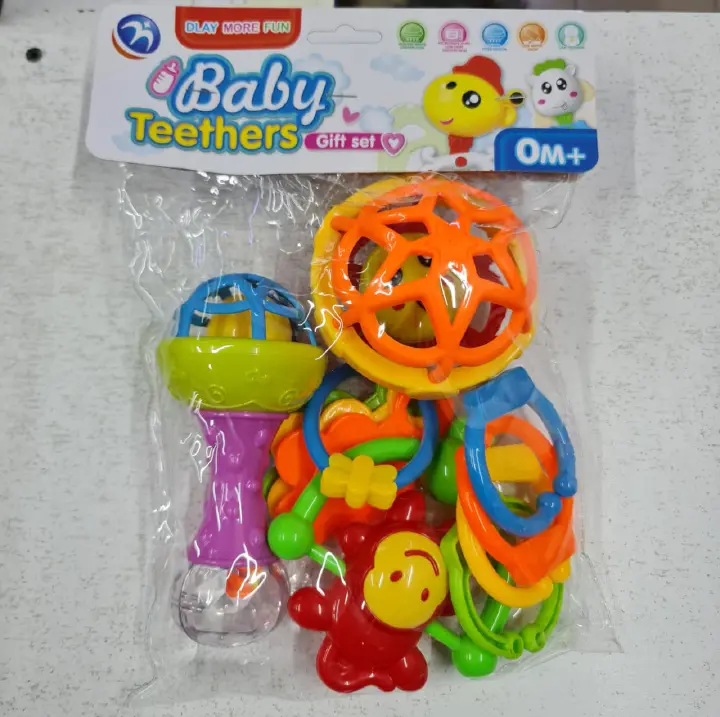 Baby Teethers Rattles Gift Set: Colorful BPA-Free Silicone Plastic Sensory Toys Various Shapes Textures Sounds Teething Relief Development for 1 year+ Infant Fun Gift.