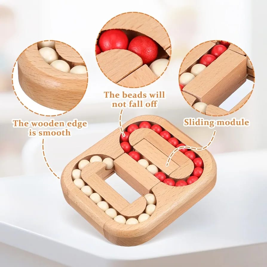Wooden Sliding Bead Puzzle Toy Educational Montessori Style Fine Motor Skills Learning Game with Smooth Edge Safe Design for Kids Early Development Activity