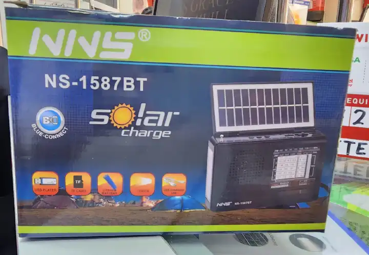 Portable Solar Powered Radio Speaker NNS NS-1587BT with Bluetooth, USB/TF Support, FM/AM Radio, Built-in Torch & Rechargeable Battery – Outdoor Entertainment System