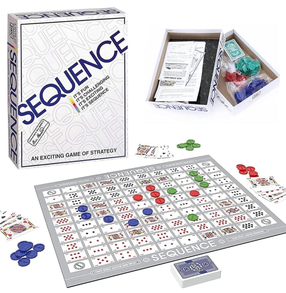 Sequence Board Game by Goliath Games Strategic Card and Board Combination Game with Folding Board Playing Chips and Cards for 2 to 12 Players Ages 7 Plus