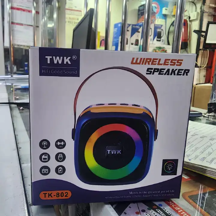 Portable Bluetooth Speaker TWK TK-802 Wireless Speaker with LED Light Ring Bluetooth USB FM Radio Micro SD Support Carrying Handle and Rechargeable Battery for Indoor and Outdoor Use