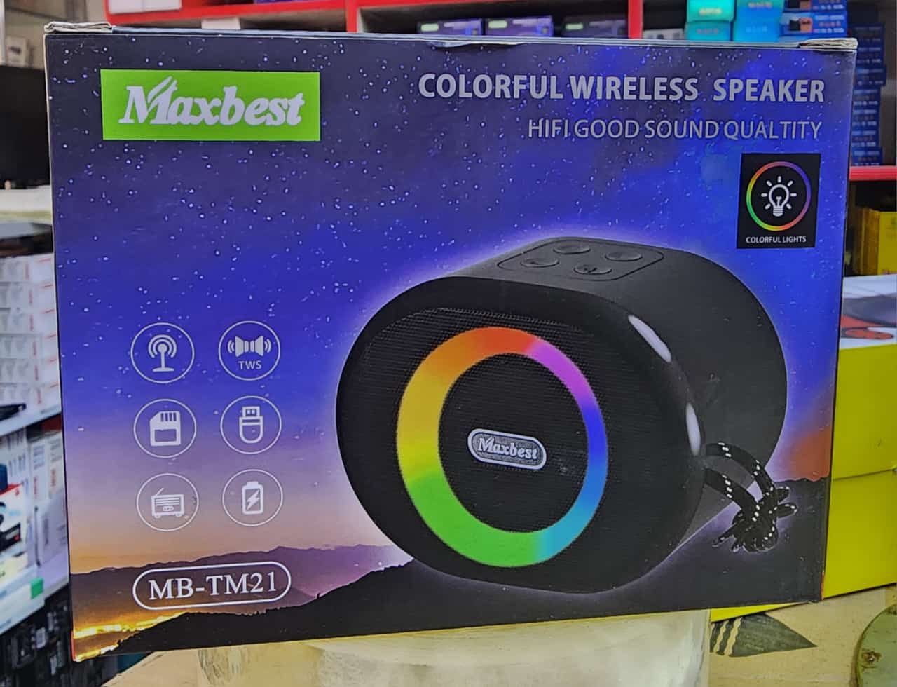 Portable Bluetooth Speaker Maxbest MB-TM21 Wireless Speaker with RGB LED Lighting HiFi Sound Quality Rechargeable Battery and Bluetooth Connectivity for Indoor Outdoor Entertainment Use
