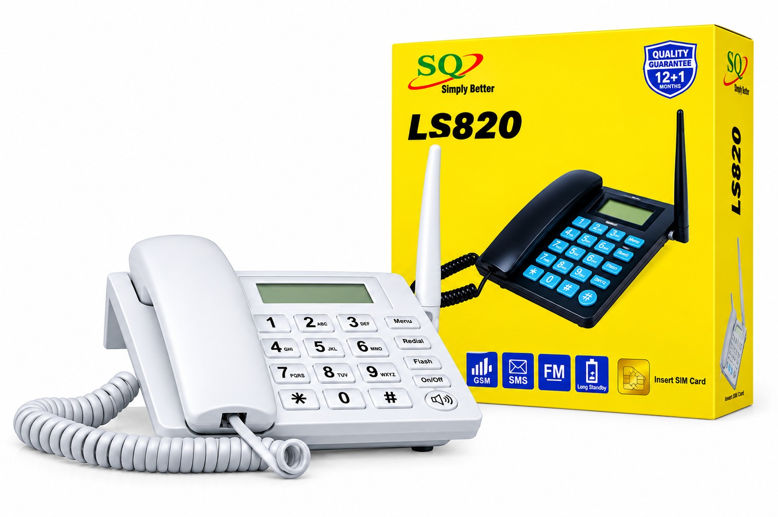LIMITED OFFER!! SQ LS820 Desktop Wireless Phone:GSM Voice Call Function | Dual SIM | 6-Speed Dial Keys | SMS Support | FM Radio | MP3/MP4 Support | 200 Phone Entries | 3-Way Calling | Landline Phones