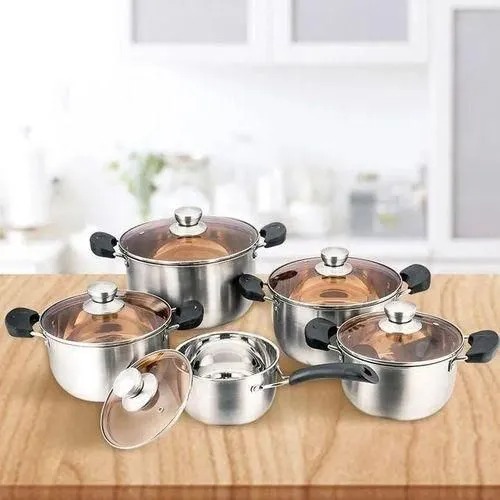 Smart Raha Life stainless induction enabled 10pc Cookware Set – Premium Stainless Steel Cooking Pots and Pans for Induction, Gas, and Electric Stoves, Durable Non-Reactive Surface, Easy Clean