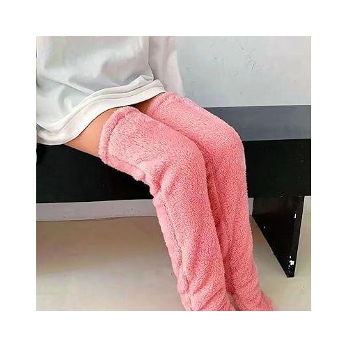 Winter Plush Above-the-Knee Socks – Extra Long Fuzzy Leg Warmers – Thick Faux Fur Over-the-Knee Lounge Socks