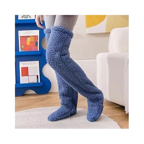 Winter Plush Above-the-Knee Socks – Extra Long Fuzzy Leg Warmers – Thick Faux Fur Over-the-Knee Lounge Socks