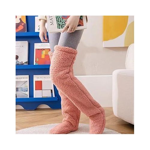 Winter Plush Above-the-Knee Socks – Extra Long Fuzzy Leg Warmers – Thick Faux Fur Over-the-Knee Lounge Socks