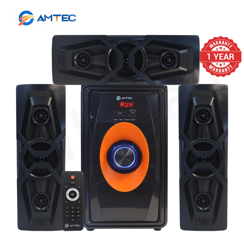 Amtec AM-317 3.1 CH X-BASS Multimedia Subwoofer Speaker System, 60W RMS 12000W PMPO, 6.5"+3" Drivers, AC/DC Powered Bluetooth FM USB SD Home Theater Speaker Woofer
