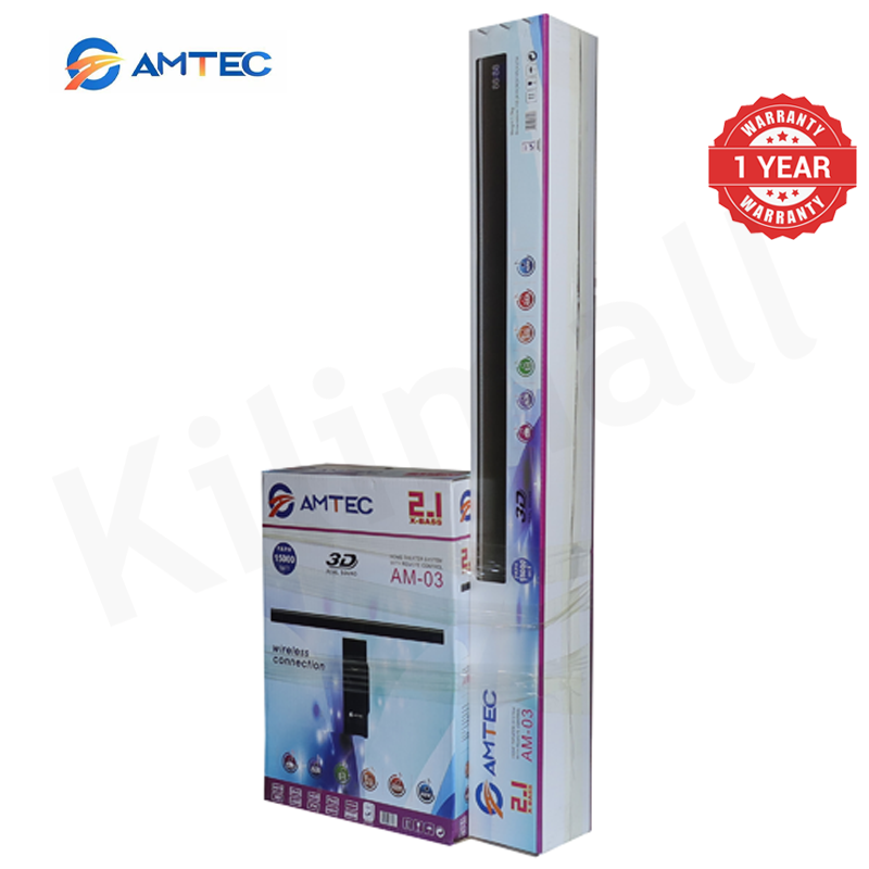 Amtec AM-03 2.1CH AC/DC Soundbar With 6.5" Subwoofer,35W RMS 15000W PMPO, Bluetooth, FM, USB/SD/AUX, Home Theater Speaker System Woofer