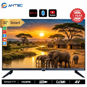 Amtec 32R1S 32 inch Smart TV Frameless HD Android TV LED Bluetooth WiFi Mirror Cast Inbuilt Decoder 3HDMI 2USB Port Quad Core 1GB+8GB Netflix YouTube Energy Saving Television