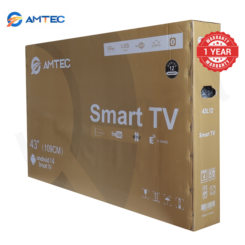 AMTEC 43L12S 43 inch Smart TV Frameless Full HD Android TV Bluetooth WiFi, App Store, Inbuilt Decoder 2HDMI 2USB Ports Support Netflix YouTube Google Play store Energy Saving LED Television