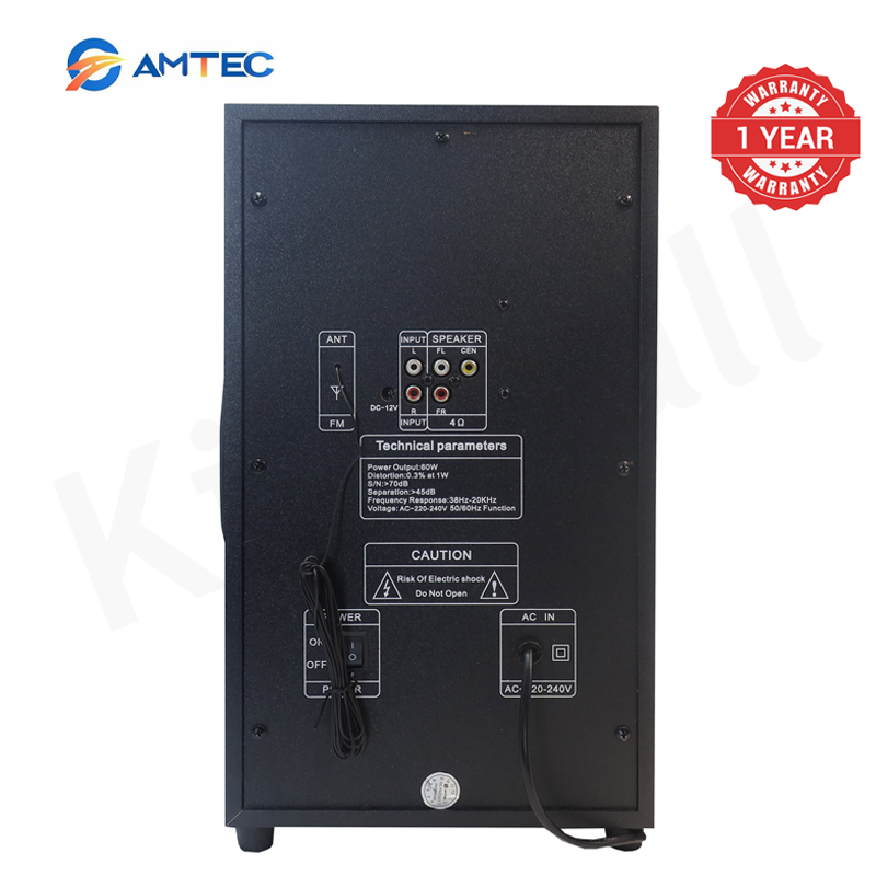 Amtec AM-701 3.1CH Multimedia Home Theater Speaker System 60W RMS 20000W PMPO Subwoofer Bluetooth FM USB SD Input   Remote Control Woofer 1 Year Warranty