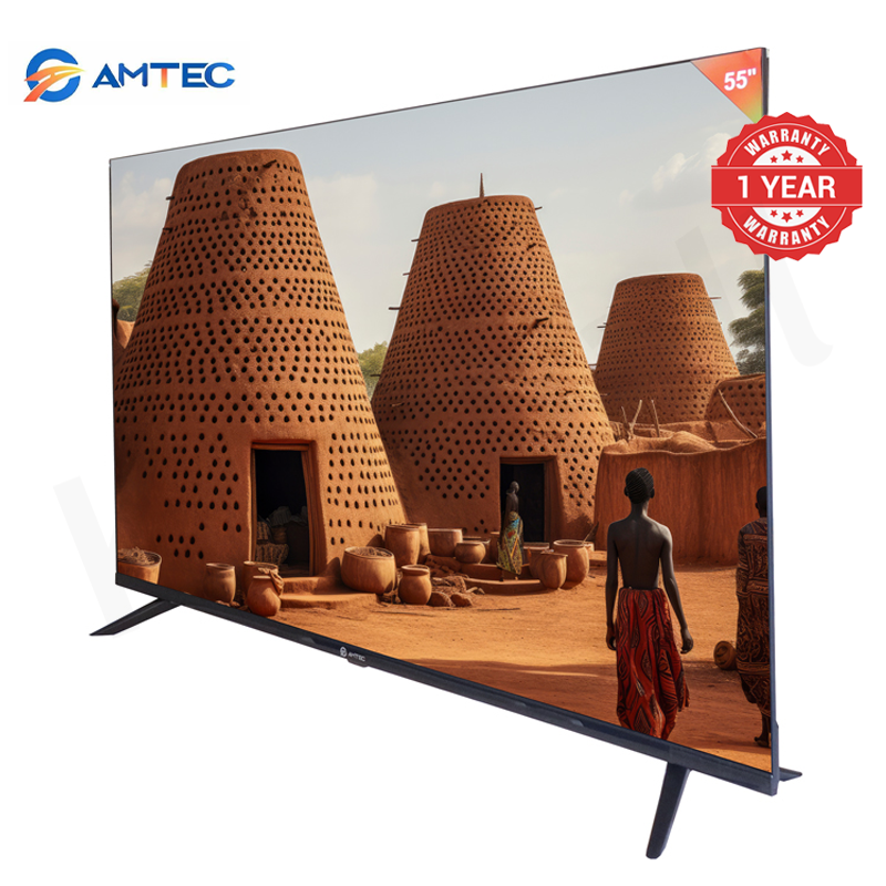 Amtec  55L12 55 inch Smart TV Frameless 4K UHD Android TV, Wi-Fi Ethernet, 3HDMI 2USB Ports, Netflix YouTube Prime Video Bluetooth Energy Saving Wide View Angle